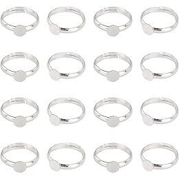 PANDAHALL ELITE Brass Pad Ring Bases, Lead Free, Cadmium Free and Nickel Free, Adjustable, Tray: 6mm; 17mm, Silver, Tray: 6mm; 17mm, 40pcs/box