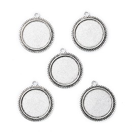 ARRICRAFT 10pcs Tibetan Style Antique Silver Alloy Flat Round Pendant Cabochon Settings 29x25.5x2mm