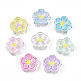 Honeyhandy Transparent Acrylic Beads, with Enamel, Flower, Mixed Color, 19x19x7mm, Hole: 3mm