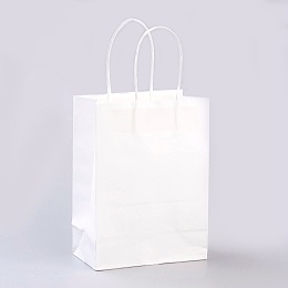 Honeyhandy Pure Color Kraft Paper Bags, Gift Bags, Shopping Bags, with Paper Twine Handles, Rectangle, White, 21x15x8cm