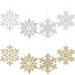 AHANDMAKER 16pcs Glitter Snowflake Ornaments, 4 Style 2 Colors Winter Snowflakes Ornaments Christmas Tree Decorations with Rope for Winter Indoor Outdoor Christmas Tree Window Room Decorations