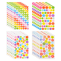 24 Sheets 4 Styles Self-Adhesive Stickers, Heart Star Sticker Dot Stickers Flower Laptop Stickers for Scrapbooking Laptop Gifts Boxes Decoration DIY Arts Crafts