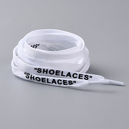 Honeyhandy Polyester Flat Custom Shoelace, Flat Sneaker Shoe String with Word, for Kids and Adults, White, 1200x9x1.5mm, 2pcs/Pair