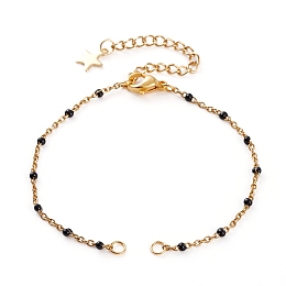 Honeyhandy 304 Stainless Steel Enamel Twisted Chains Bracelet Makings, with Enamel, Lobster Claw Clasps & Jump Rings, Golden, Black, 6-1/4 inch(16~16.5cm)