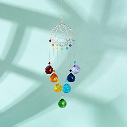 Honeyhandy Crystals Chandelier Suncatchers Prisms Chakra Hanging Pendant, with Iron Cable Chains & Links, Glass Beads and Rhinestone, Constellation, Platinum, 445mm