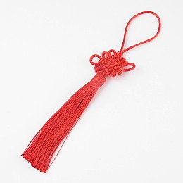 Honeyhandy Polyester Tassel Pendant Decorations, Chinese Knots, Red, 200~220x47~53mm