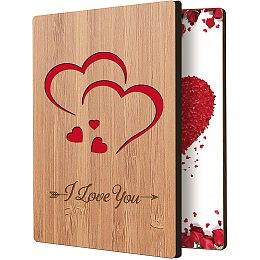 FINGERINSPIRE I Love You Wedding Card Real Bamboo Wood Greeting Card with Hollow Hearts & Rose Pattern Design, Handmade Handwritten Card with Envelope for Anniversary, Christmas, Valentine's Day