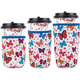 CREATCABIN 3 Sizes Reusable Neoprene Insulator Sleeve Iced Coffee Sleeve Butterfly Drink Sleeves Holder Iced Hot Drinks Tea for Coffee Compatible Tumbler Cups Protein Shake Bottles