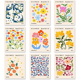 SUPERDANT Flower Market Wall Art Canvas Print Colorful Floral Wall Art Aesthetic Florist Botanical Plant Artwork Wall Decor Picture Abstract Minimalist Canvas Wall Art Unframed 9 PCS/Set