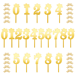 SUPERDANT 0-9 Number Toppers Acrylic Birthday Gold Cake Topper Shinning Bow-knot Picks for Wedding Anniversary Birthday Baby Shower Party Cake Toppers with 20pcs Bow-knots