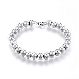 Honeyhandy 201 Stainless Steel Ball Chain Bracelets, with Lobster Claw Clasps, Stainless Steel Color, 7-5/8 inch(195mm)x8mm