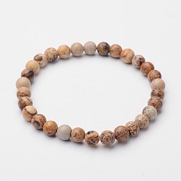 Honeyhandy Natural Picture Jasper Beaded Stretch Bracelets, 56mm