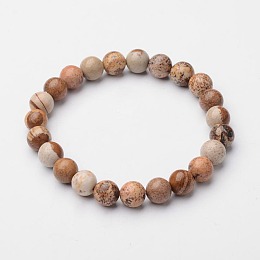 Honeyhandy Natural Picture Jasper Beaded Stretch Bracelets, 52mm