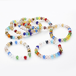 Honeyhandy Faceted Glass Stretch Bracelets, Abacus, Mixed Color, 1-7/8 inch~2 inch(48~50mm)