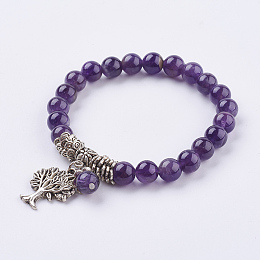 Honeyhandy Natural Amethyst Stretch Bracelets, with Tibetan Style Pendants,  2 inch(51mm)