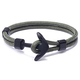 Honeyhandy Polyester Cord Multi-strand Bracelets, with Alloy Anchor Clasps, Gunmetal, Dark Olive Green, 21cm