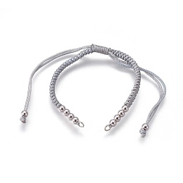 Honeyhandy Nylon Cord Braided Bead Bracelets Making, with Brass Beads, Long-Lasting Plated, Real Platinum Plated, Light Grey, 10-1/4 inch~11-5/8 inch(26~29.6cm)