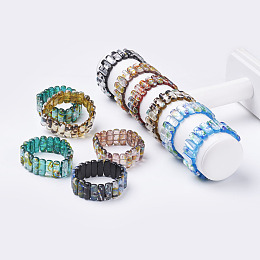 Honeyhandy Handmade Millefiori Lampwork Beaded Stretch Bracelets, with Silver Foil, Mixed Color, 1-3/4 inch~2 inch(47~51mm)