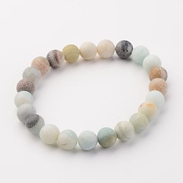 Honeyhandy Natural Amazonite Beads Stretch Bracelets, Frosted, Round, 53mm(2-5/64 inch)