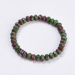 Honeyhandy Natural Ruby in Zoisite Stretch Bracelets, with Alloy Bail Beads, 2-1/4 inch(56mm)