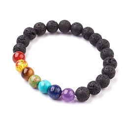 Honeyhandy Natural & Synthetic Mixed Stone Stretch Bracelets, Chakras Style, 2 inch(50mm)