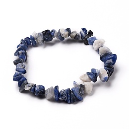 Honeyhandy Natural Sodalite Chip Beads Stretch Bracelets, Inner Diameter: 2-3/8 inch(5.9cm), Beads: 4~10mm