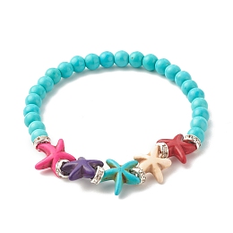 Honeyhandy Synthetic Turquoise(Dyed) Starfish Stretch Bracelet, Gemstone Jewelry for Women, Colorful, Inner Diameter: 2-1/8 inch(5.4cm)