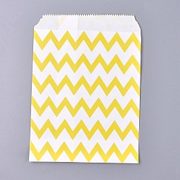 Honeyhandy Kraft Paper Bags, No Handles, Food Storage Bags, White, Wave Pattern, Yellow, 18x13cm