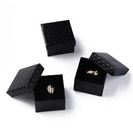 Honeyhandy Square Cardboard Ring Boxes, with Sponge Inside, Black, 2x2x1-3/8 inch(5x5x3.5cm)