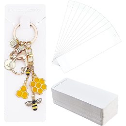 OLYCRAFT 100 Set Paper Keychain Display Cards Rectangle Keychain Cards Holder 5.7x2 inch Jewelry Packaging Supplies With PVC Packing Bag for Small Business Selling Jewelry Package - White