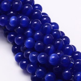 Arricraft Cat Eye Beads Strands, Round, Medium Blue, 10mm, Hole: 1.5mm, about 40pcs/strand, 15.5 inches