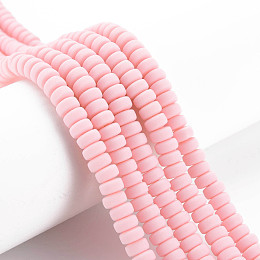 Honeyhandy Handmade Polymer Clay Beads Strands, for DIY Jewelry Crafts Supplies, Flat Round, Pink, 6~7x3mm, Hole: 1.5mm, about 113~116pcs/strand, 15.55 inch~16.14 inch(39.5~41cm)