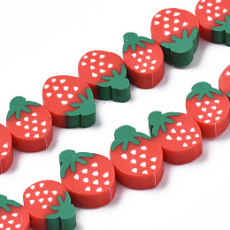 Honeyhandy Handmade Polymer Clay Bead Strands, Strawberry Slice, Red, 9~13x6~10.5x4~4.5mm, Hole: 1.8mm, about 40pcs/strand, 11.02 inch~13.39 inch(28~34cm)