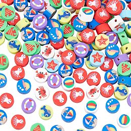 NBEADS About 200 Pcs Polymer Clay Beads, Flat Round Handmade Polymer Clay Beads Marine Animal Patterns Soft Pot Beads Crafts Accessories for Jewelry Making