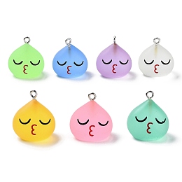 Luminous Resin Cartoon Pendants, Teardrop Charms with Platinum Tone Iron Loops, Glow in the Dark, Mixed Color, 22x21x15.5mm, Hole: 2mm