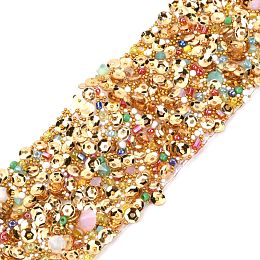 Honeyhandy Hotfix Rhinestone, with Chip Stone, Sequins Beads, Acrylic Imitation Pearl and Rhinestone Trimming, Crystal Glass Sewing Trim Rhinestone Tape, Costume Accessories, Gold, 37mm