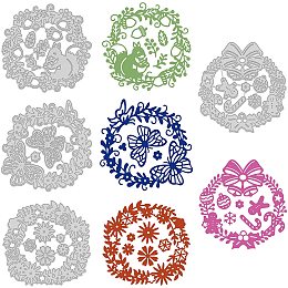 GLOBLELAND 4pcs Wreath Cutting Dies Christmas Autumn Flower Template Molds for DIY Scrapbooking Greeting Cards Making Album Envelope Decoration,Matte Platinum