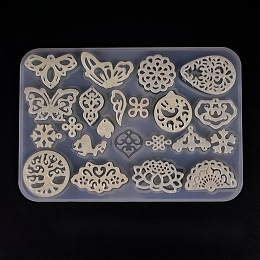 Honeyhandy Pendant Silicone Molds, Resin Casting Molds, For UV Resin, Epoxy Resin Jewelry Making, Butterfly & Tree & Flower, White, 10x14.4cm