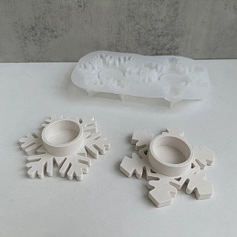 Honeyhandy Christmas Snowflake DIY Candle Holder Silicone Molds, Resin Plaster Cement Casting Molds, White, 12.2x21.4x2.75cm, Inner Diameter: 11.6x10cm