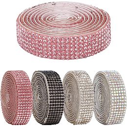 GOMAKERER 4 Pcs Rhinestone Ribbon, 4 Colors Self Adhesive Resin Rhinestone Tape Bling Rhinestone Sticker Decorative Sparkling Ribbon Tape for Arts Crafts Gift Decoration Costume Accessories