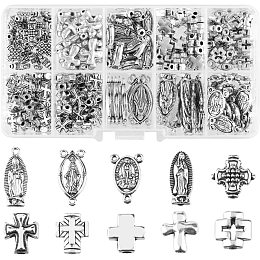 HOBBIESAY 245Pcs 10 Style Antique Silver Virgin Mary Spacer Beads 8-25mm Tibetan Metal Cross Beads Mexican Spacer Charms Benedict Medallion Pendants for DIY Rosary Necklace Bracelet, Hole: 1.2-2mm