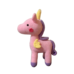 Honeyhandy DIY Unicorn Doll Crochet Kit, Including Plastic Craft Eye & Locking Stitch Makers, Fiber Yard, Cotton, Iron & Plastic Crochet Hooks, Colorful, 2.2x1.6x0.3cm