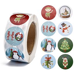 Honeyhandy Christmas Roll Stickers, 8 Different Designs Decorative Sealing Stickers, for Christmas Party Favors, Holiday Decorations, Christmas Themed Pattern, 25mm, about 500pcs/roll