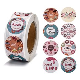 Honeyhandy Self-Adhesive Paper Stickers, Gift Tag, for Party, Decorative Presents, Round, Colorful, Food Pattern, 25mm, 500pcs/roll