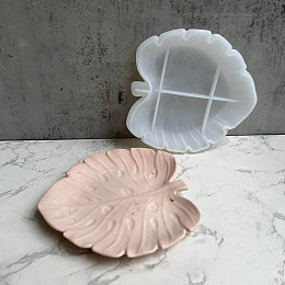 Honeyhandy DIY Monstera Leaf Dish Tray Silicone Molds, Storage Molds, for UV Resin, Epoxy Resin Craft Making, White, 160x154x19mm