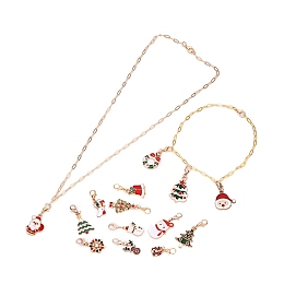 Christmas Theme DIY Jewelry Making Finding Kits, with Alloy Enamel Pendant Decoration & Brass/Iron Cable Chain Necklace & Bracelets, Mixed Shapes, Lobster Claw Clasps: 26~42x9.5~20x1~5mm, necklace: 523x3x0.3mm; bracelet: 266x3x0.3mm