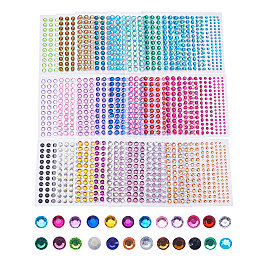 PandaHall Elite 24 Sheets Self-adhesive Rhinestone Sticker Jewel Crystal Gem Stickers 3~6mm for DIY Nail Art, Face, Makeup, Mobile Phone Decoration, Carnival, Crafts, Scrapbooking Embellishments