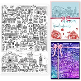 GLOBLELAND City Block Background Clear Stamp Ferris Wheel Transparent Silicone Stamp Cartoon House Rubber Stamp for Scrapbook Journal Card Making 4.3 x 6.3 Inch