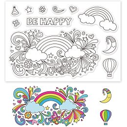 GLOBLELAND Rainbow and Hot Air Balloon Silicone Clear Stamps Transparent Stamps for Festival Birthday Cards Making DIY Scrapbooking Photo Album Decoration Paper Craft