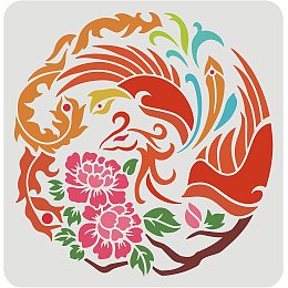 FINGERINSPIRE Phoenix Stencil for Painting 11.8x11.8inch Reusable Phoenix Hibiscus Stencil DIY Craft Phoenix and Flower Decoration Stencil for Painting on Wall, Wood, Furniture, Fabric and Paper